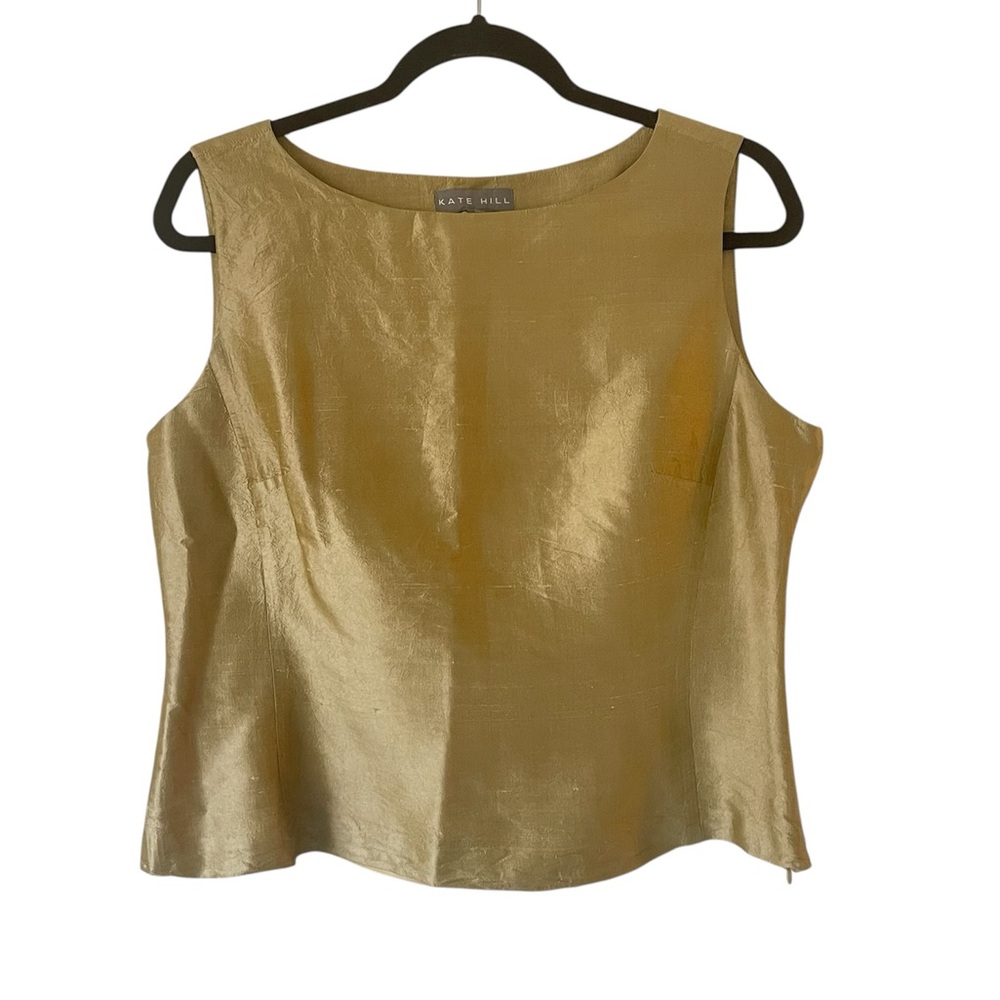 Kate Hill silk metallic gold sleeveless blouse size 8